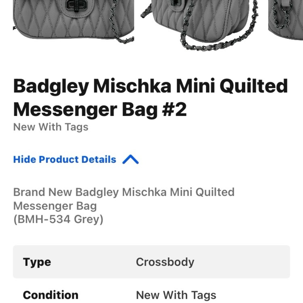 Badgley Mischka Gray Quilted Messenger Bag